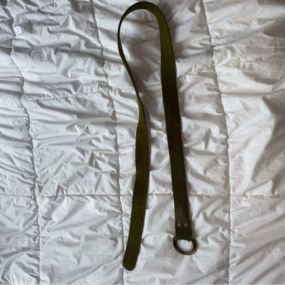 Chic Olive Suede Belt with Metal Buckle